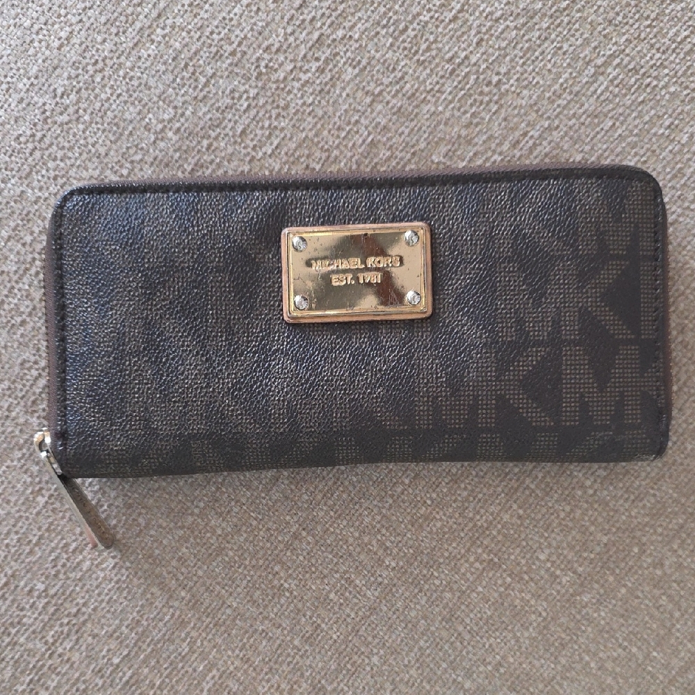 Michael Kors Black and Gold Monogram Wallet